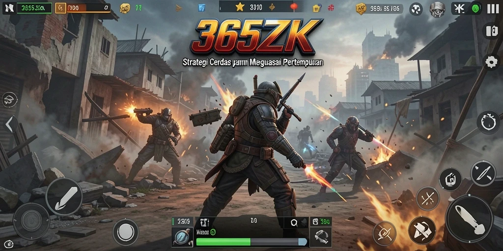 Tangkapan layar utama 365ZK menampilkan aksi pertempuran strategis yang intens.