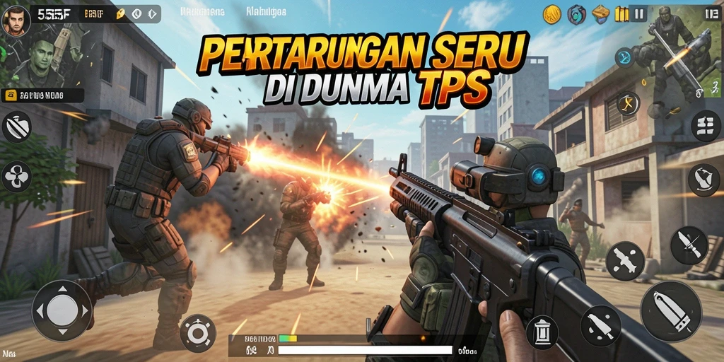 Screenshot gameplay dari 555F yang menunjukkan aksi laga TPS.