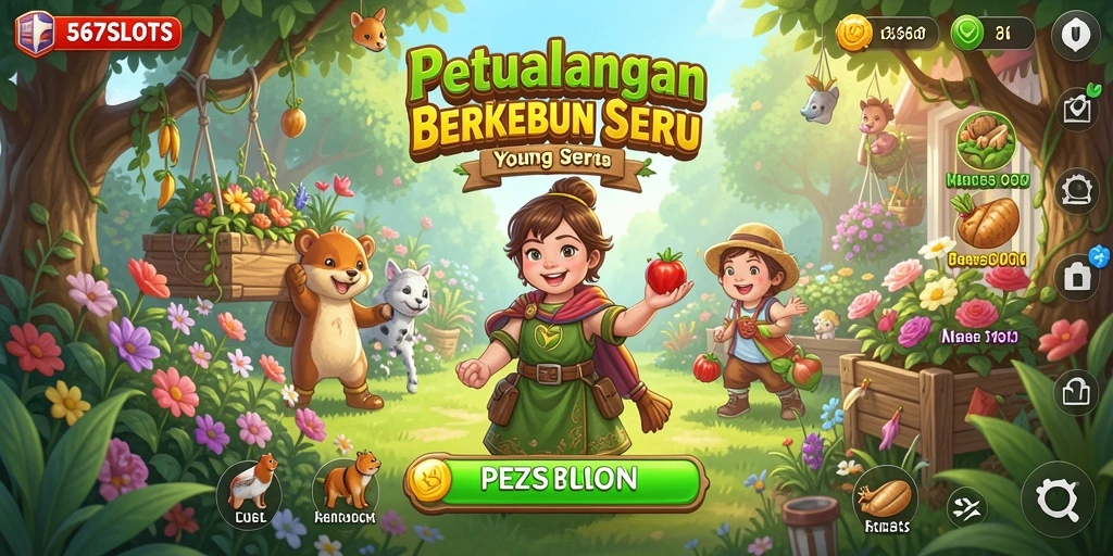 Tangkapan layar gameplay 567SLOTS menampilkan ladang yang subur dan tanaman yang berwarna-warni.