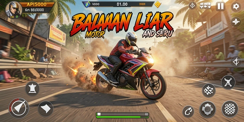 Screenshot gameplay API5000 menampilkan aksi balapan motor yang mendebarkan.