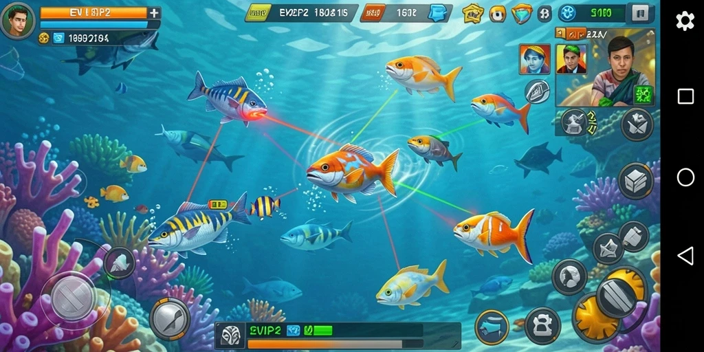 Tampilan menarik dari gameplay Tembak Ikan EVIP2.