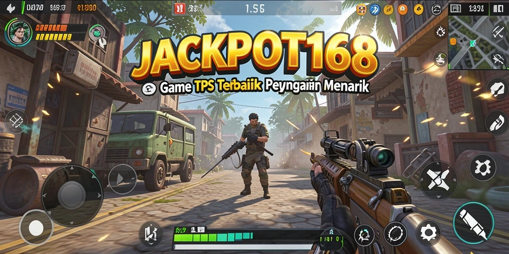 Tangkapan layar utama JACKPOT168 menampilkan aksi seru dalam gameplay TPS.