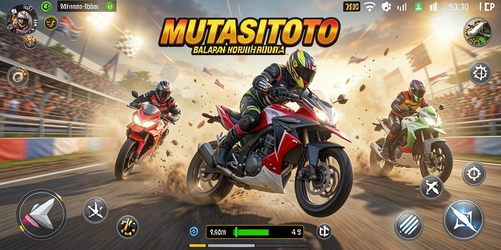 Tampilan sepeda motor balap di lintasan yang menantang.
