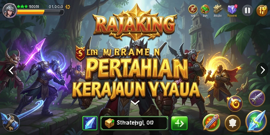 Tangkapan layar utama RAJAKING menampilkan aksi seru dalam strategi Tower Defense.