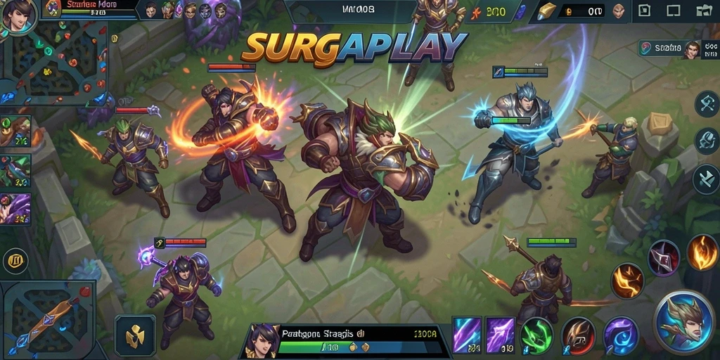 Tangkapan layar SURGAPLAY menampilkan aksi seru dalam pertarungan MOBA.