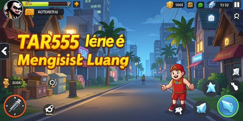 Screenshot gameplay TAR555 menampilkan karakter yang mengumpulkan sumber daya secara otomatis.